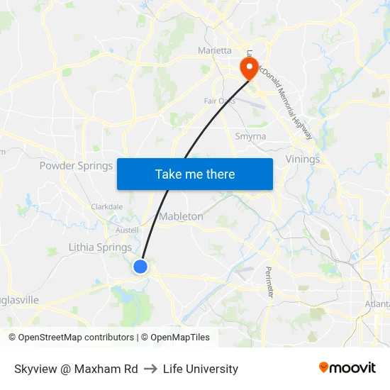 Skyview @ Maxham Rd to Life University map