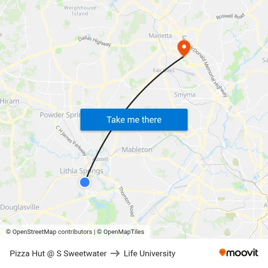 Pizza Hut @ S Sweetwater to Life University map