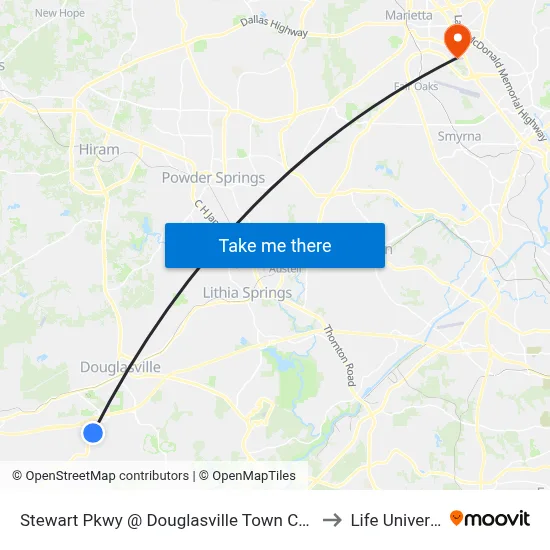 Stewart Pkwy @ Douglasville Town Center Ob to Life University map