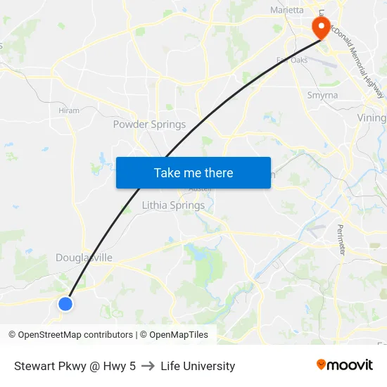 Stewart Pkwy @ Hwy 5 to Life University map