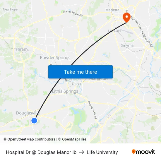 Hospital Dr @ Douglas Manor Ib to Life University map