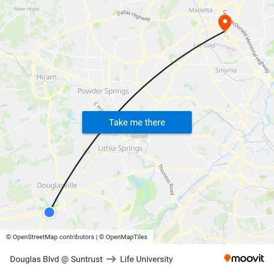 Douglas Blvd @ Suntrust to Life University map
