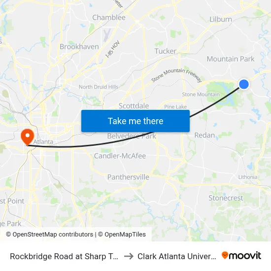 Rockbridge Road at Sharp Trails to Clark Atlanta University map