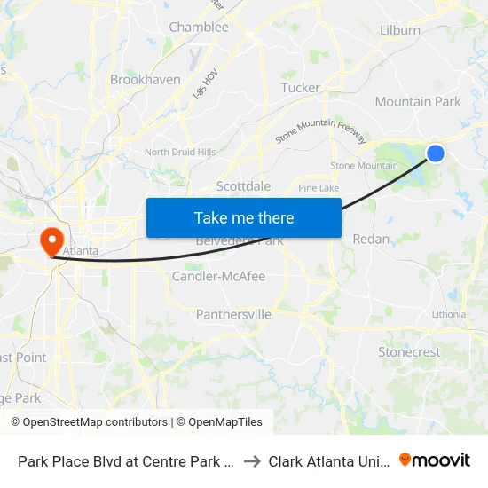 Park Place Blvd at Centre Park Court (Am to Clark Atlanta University map