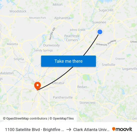 1100 Satellite Blvd - Brightfire Entranc to Clark Atlanta University map