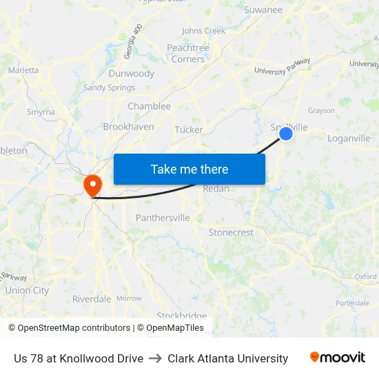 Us 78 at Knollwood Drive to Clark Atlanta University map