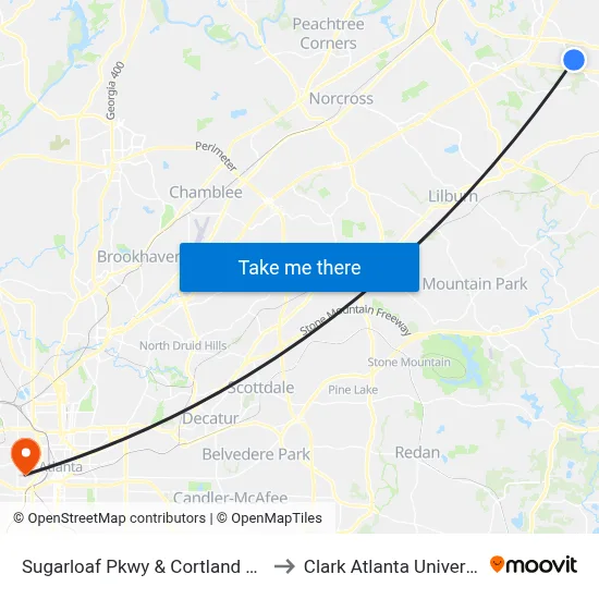 Sugarloaf Pkwy & Cortland Apts to Clark Atlanta University map