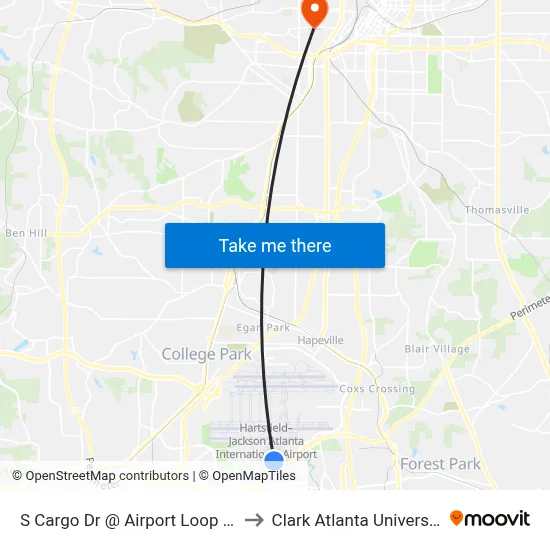 S Cargo Dr @ Airport Loop Rd to Clark Atlanta University map