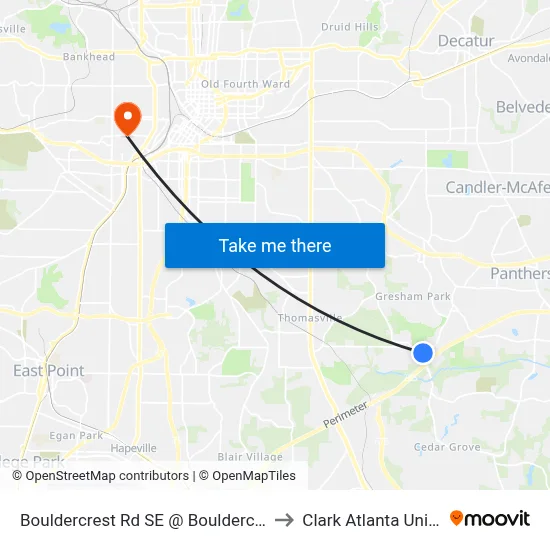 Bouldercrest Rd SE @ Bouldercrest Ln SE to Clark Atlanta University map