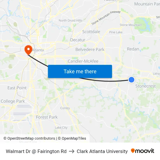 Walmart Dr @ Fairington Rd to Clark Atlanta University map