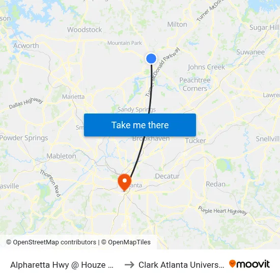 Alpharetta Hwy @ Houze Way to Clark Atlanta University map