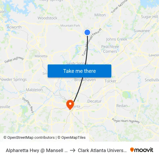 Alpharetta Hwy @ Mansell Pl to Clark Atlanta University map