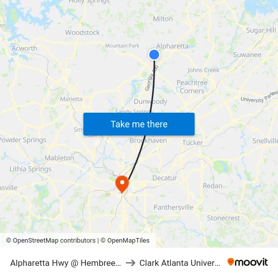 Alpharetta Hwy @ Hembree Rd to Clark Atlanta University map