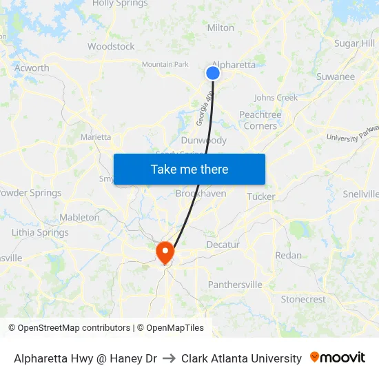 Alpharetta Hwy @ Haney Dr to Clark Atlanta University map