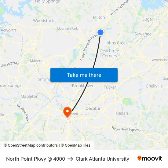 North Point Pkwy @ 4000 to Clark Atlanta University map