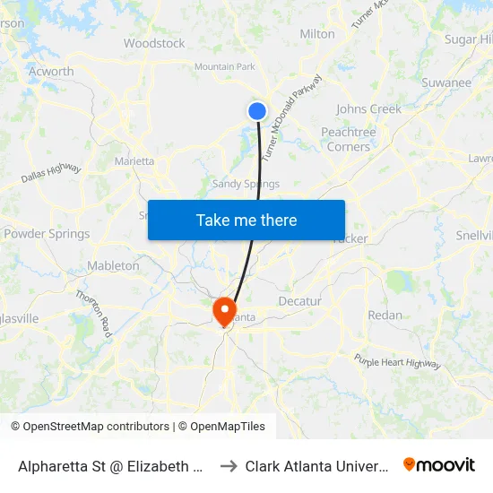 Alpharetta St @ Elizabeth Way to Clark Atlanta University map