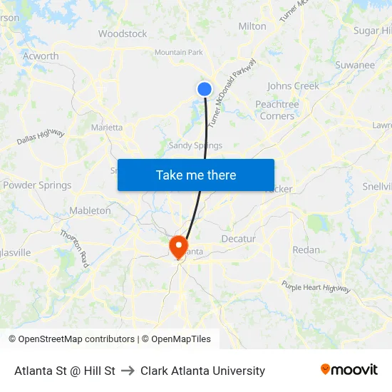 Atlanta St @ Hill St to Clark Atlanta University map