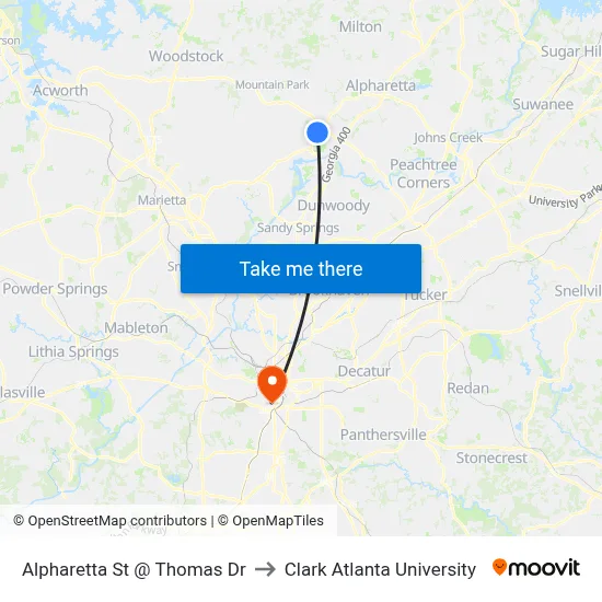 Alpharetta St @ Thomas Dr to Clark Atlanta University map