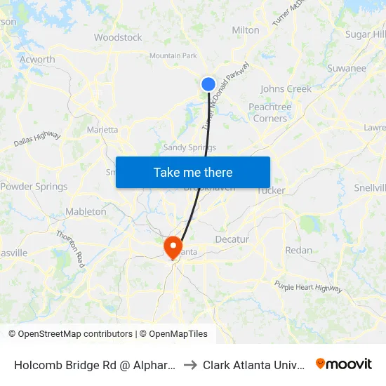 Holcomb Bridge Rd @ Alpharetta St to Clark Atlanta University map