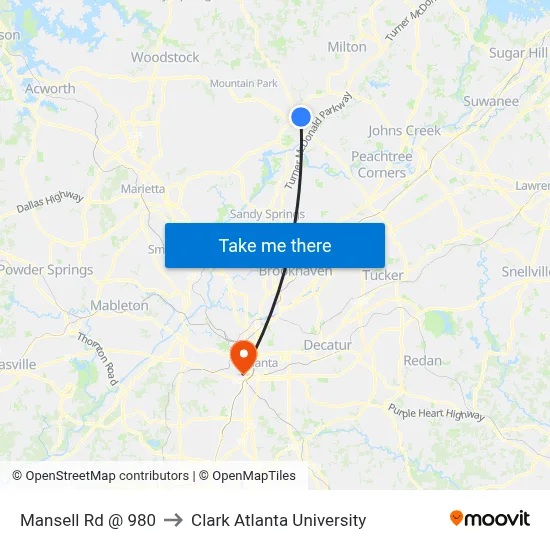Mansell Rd @ 980 to Clark Atlanta University map