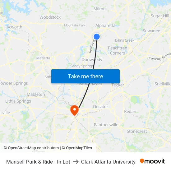 Mansell Park & Ride - In Lot to Clark Atlanta University map