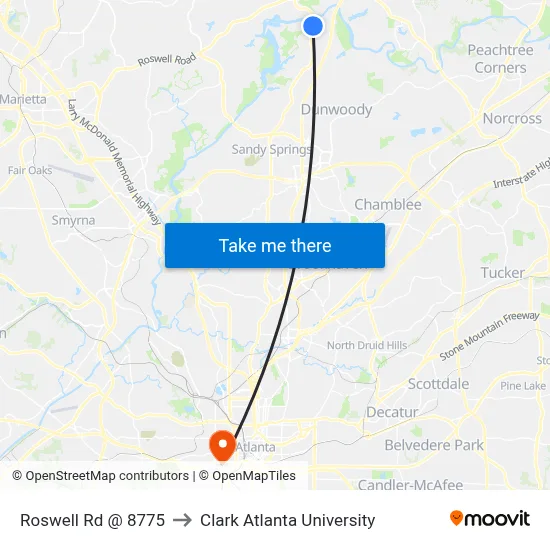 Roswell Rd @ 8775 to Clark Atlanta University map