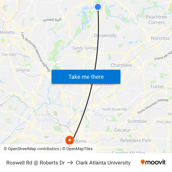 Roswell Rd @ Roberts Dr to Clark Atlanta University map