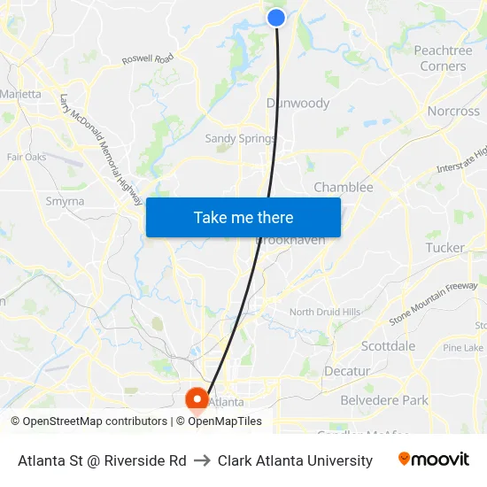 Atlanta St @ Riverside Rd to Clark Atlanta University map