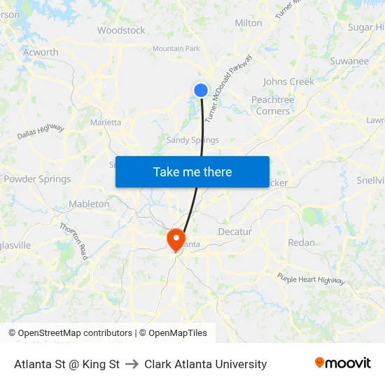 Atlanta St @ King St to Clark Atlanta University map