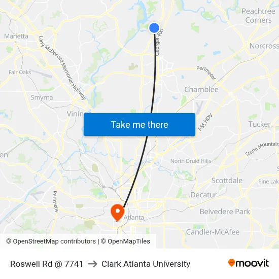 Roswell Rd @ 7741 to Clark Atlanta University map