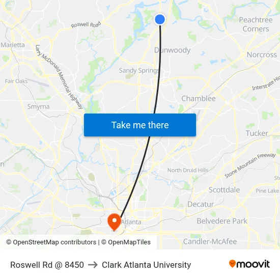 Roswell Rd @ 8450 to Clark Atlanta University map