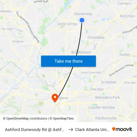 Ashford Dunwoody Rd @ Ashford Gables to Clark Atlanta University map