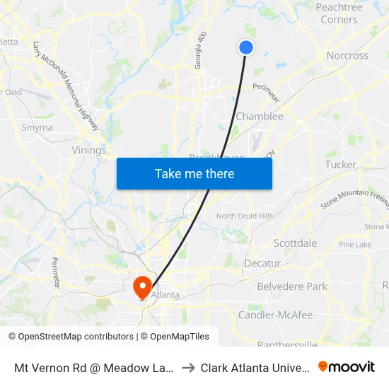 Mt Vernon Rd @ Meadow Lake Dr to Clark Atlanta University map