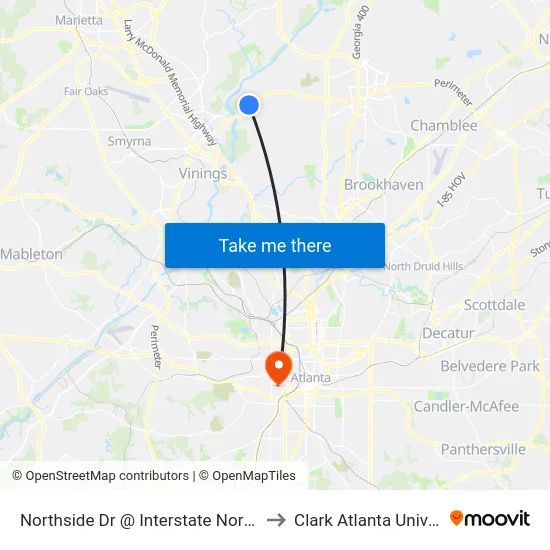 Northside Dr @ Interstate North Pkwy to Clark Atlanta University map