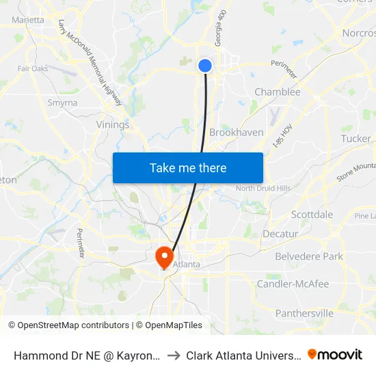 Hammond Dr NE @ Kayron Dr to Clark Atlanta University map