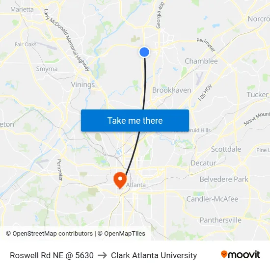 Roswell Rd NE @ 5630 to Clark Atlanta University map