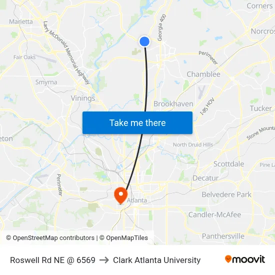 Roswell Rd NE @ 6569 to Clark Atlanta University map