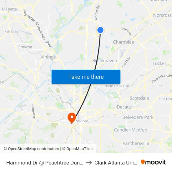 Hammond Dr @ Peachtree Dunwoody Rd to Clark Atlanta University map