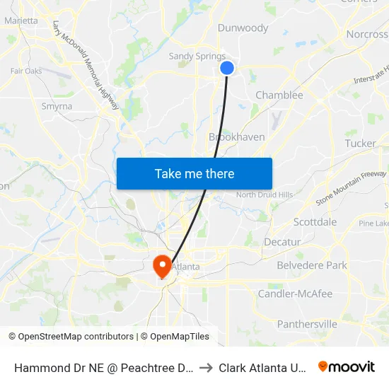 Hammond Dr NE @ Peachtree Dunwoody Rd to Clark Atlanta University map