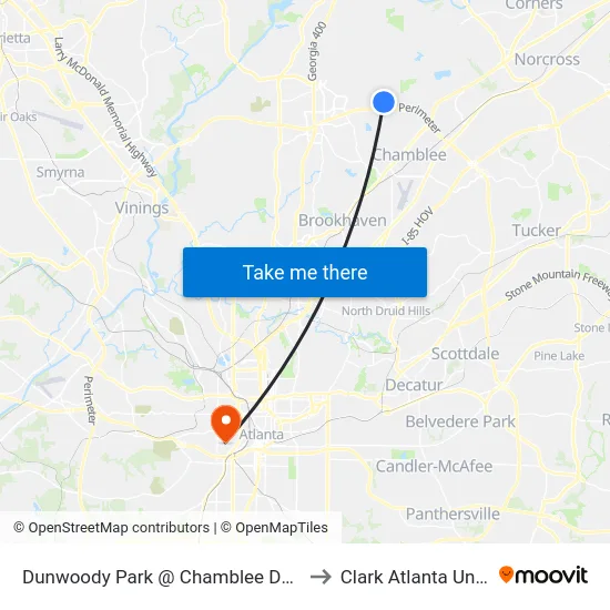 Dunwoody Park @ Chamblee Dunwoody Rd to Clark Atlanta University map