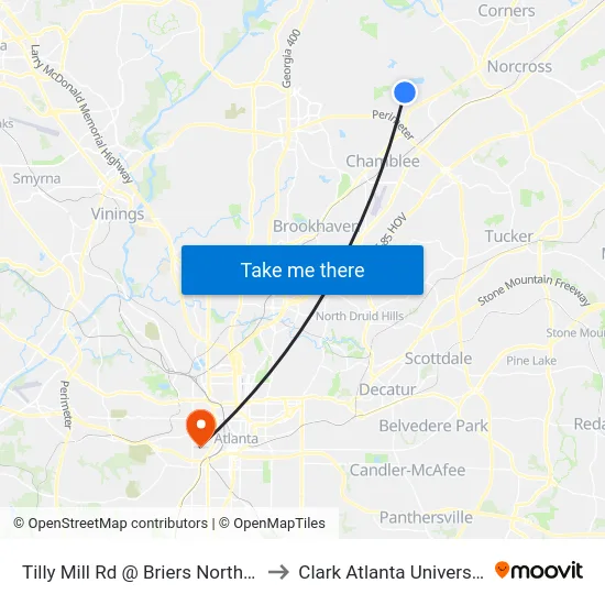 Tilly Mill Rd @ Briers North Dr to Clark Atlanta University map