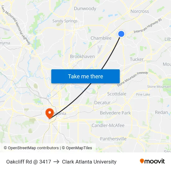 Oakcliff Rd @ 3417 to Clark Atlanta University map