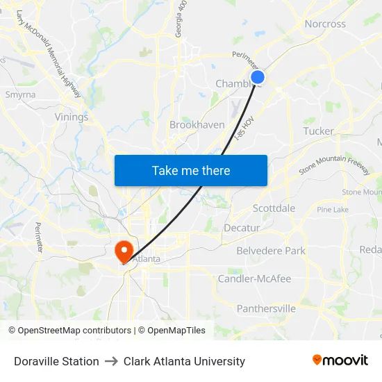 Doraville Station to Clark Atlanta University map