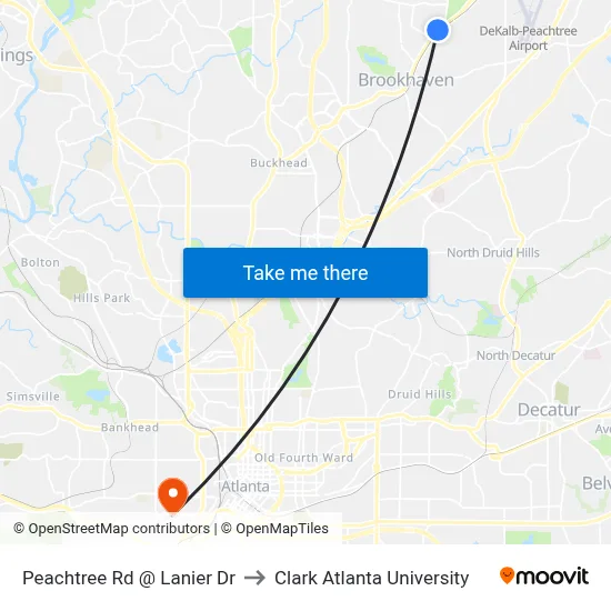 Peachtree Rd @ Lanier Dr to Clark Atlanta University map