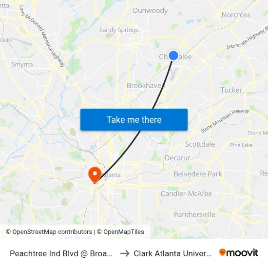 Peachtree Ind Blvd @ Broad St to Clark Atlanta University map