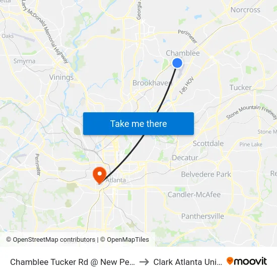Chamblee Tucker Rd @ New Peachtree Rd to Clark Atlanta University map