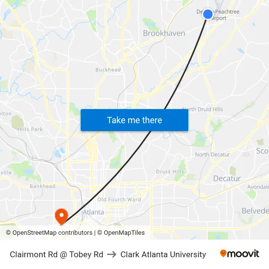 Clairmont Rd @ Tobey Rd to Clark Atlanta University map