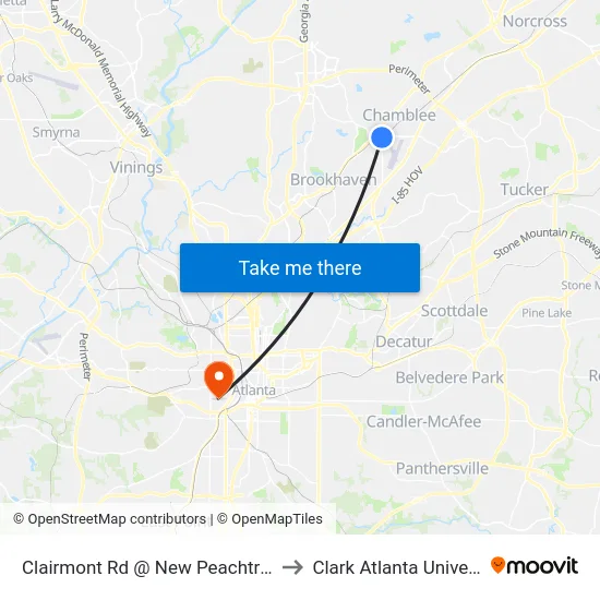 Clairmont Rd @ New Peachtree Rd to Clark Atlanta University map