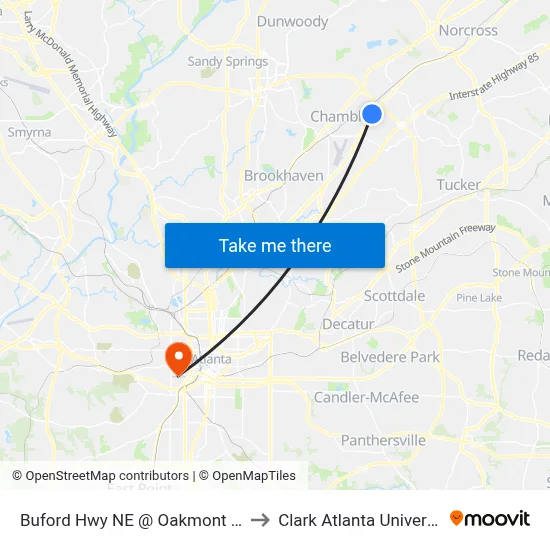 Buford Hwy NE @ Oakmont Ave to Clark Atlanta University map