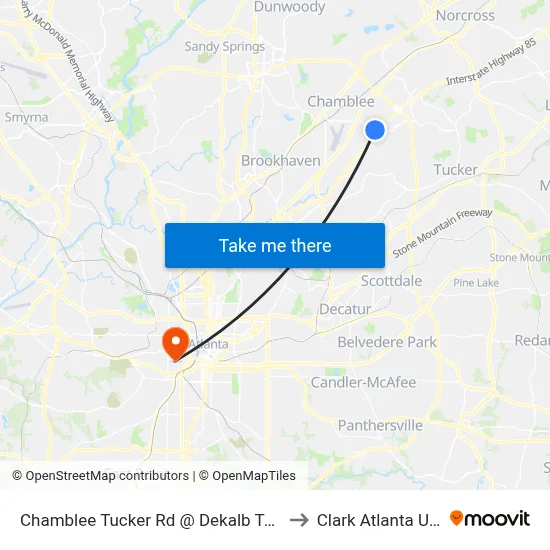 Chamblee Tucker Rd @ Dekalb Technology Pkwy to Clark Atlanta University map